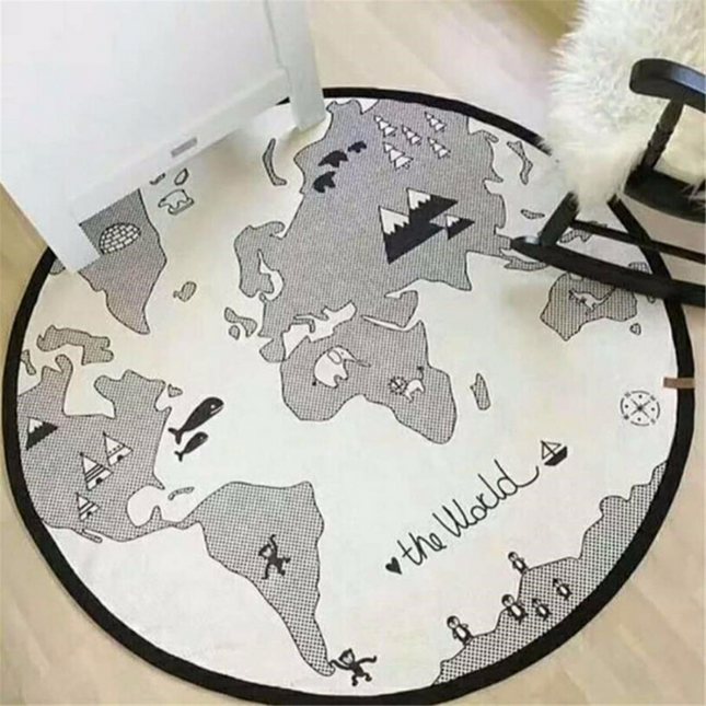 Pyöreä maailmankartta-matto lastenhuoneeseen