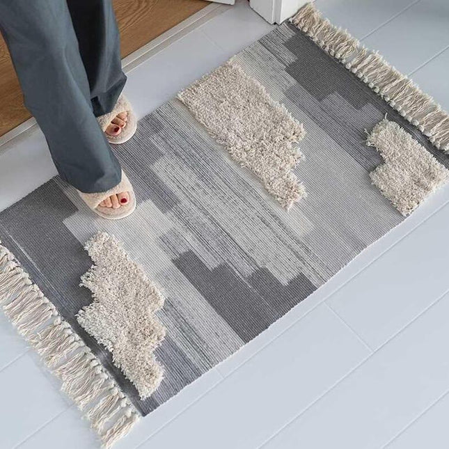 Puuvillainen sängynvierusmatto geometrisellä kuviolla