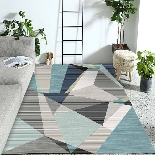 Moderni geometrinen matto sininen ja harmaa