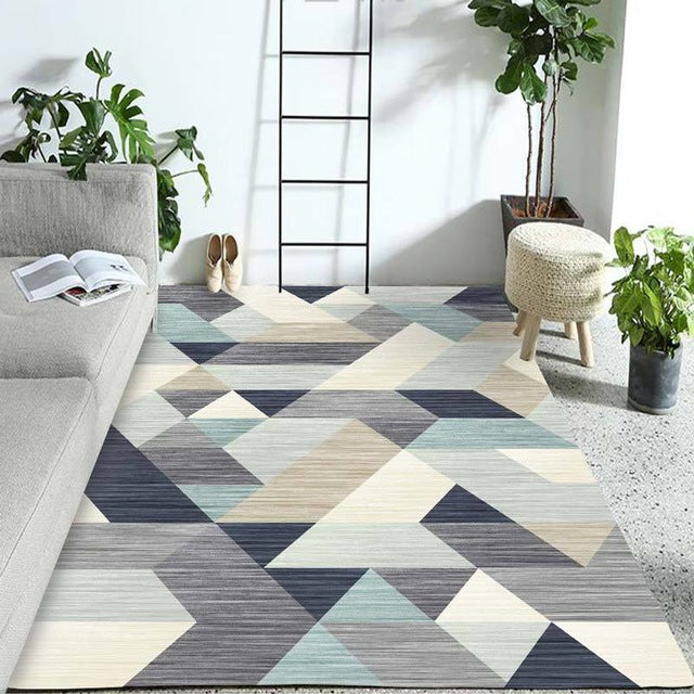 Moderni sinibeige geometrinen olohuoneen matto