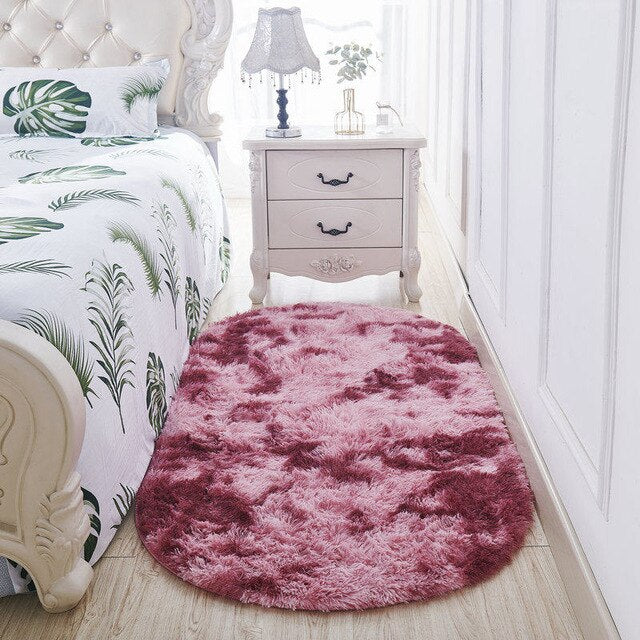 Pehmeä soikea violetti sängynvierusmatto