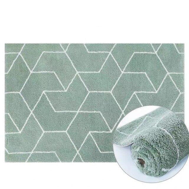 Vedenvihreä pörrömatto geometrisella kuviolla