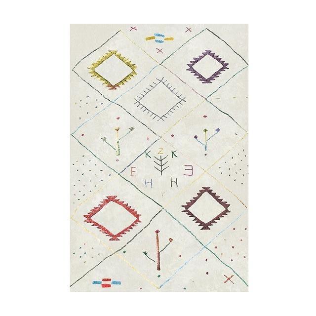 Zen-tyylinen berberi-matto värikkäillä kuvioilla