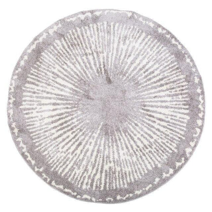 Pyöreä harmaa berberimatto modernilla kuviolla