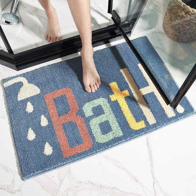 Kuninkaansininen kylpymatto 'Bath' tekstillä