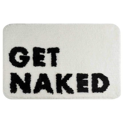 Kylpyhuoneen matto Get Naked -tekstillä