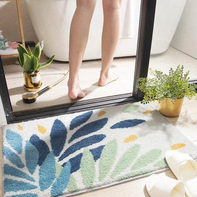 Luontoaiheinen kylpymatto lehtikuviolla