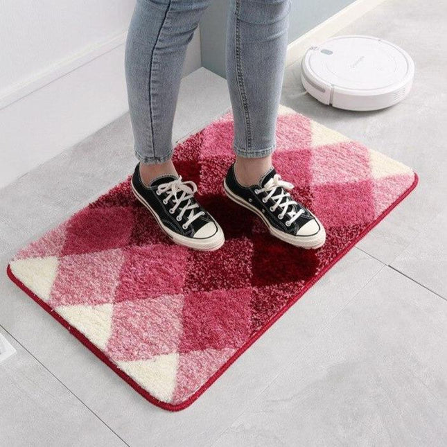 Punavalkoinen ruudullinen kylpyhuoneen matto