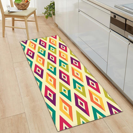 Monivärinen geometrinen keittiömatto timanttikuviolla