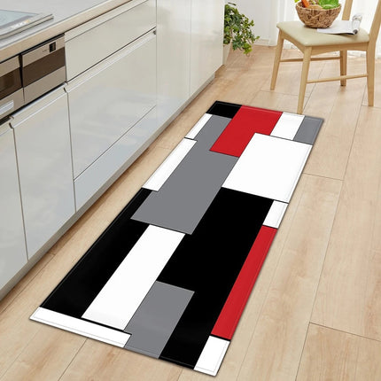 Moderni musta-punainen geometrinen keittiömatto