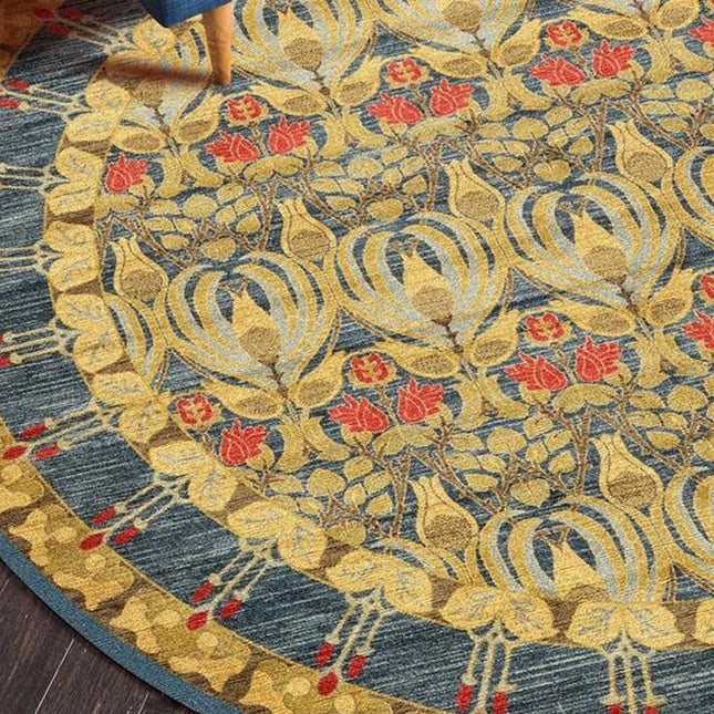 Pyöreä sinapinkeltainen itämainen matto