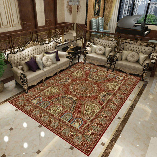 Punainen itämainen kuviomatto olohuoneeseen