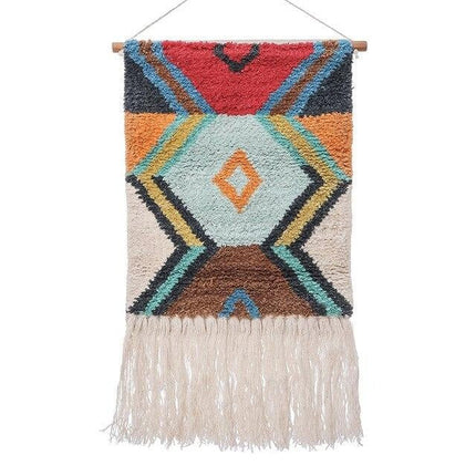 Psykedeelinen värikäs seinävaate hapsuilla