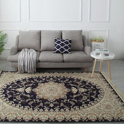 Musta persialainen matto elegantilla kuviolla