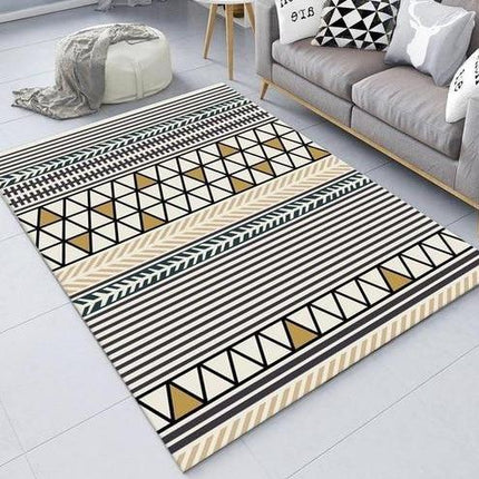 Keltainen muovimatto etnisellä kuviolla