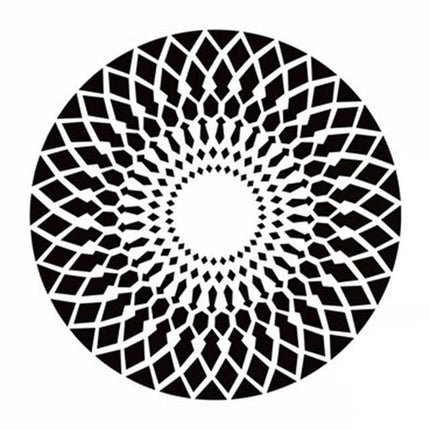 Pyöreä mustavalkoinen matto geometrisellä kuviolla