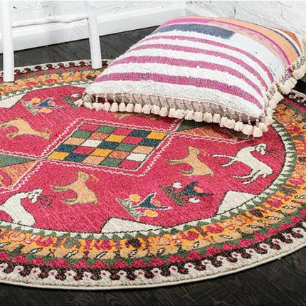 Pyöreä fuksianpunainen boheemi matto