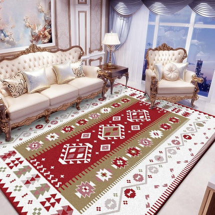 Punavalkoinen matto etnisellä kuviolla