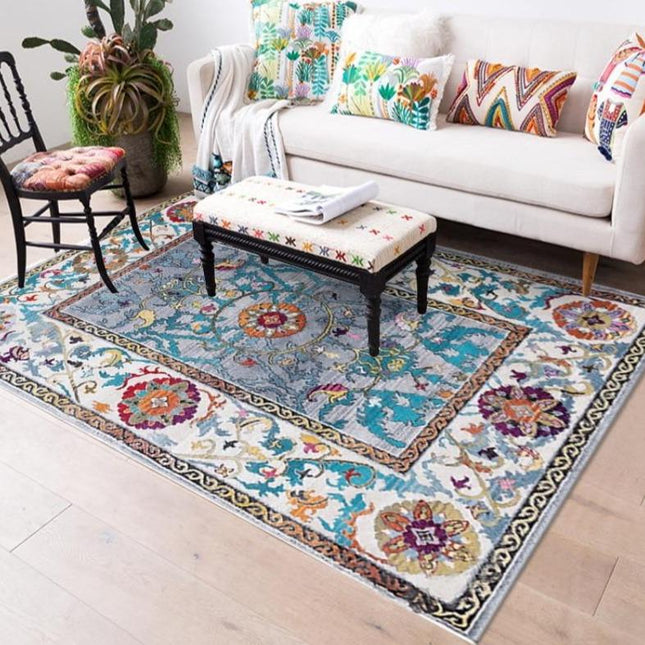 Boheemityylinen matto olohuoneen sisustukseen