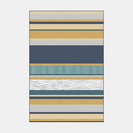 Skandinaavinen raidallinen matto sinappi ja sininen