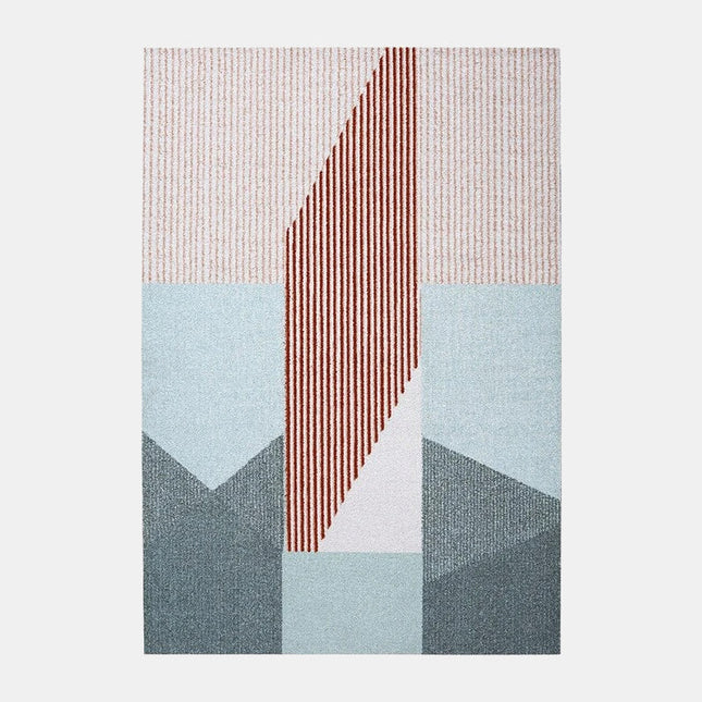 Raidallinen matto harmaa, sininen ja punainen