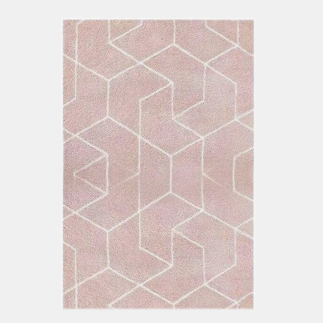 Puuterinpunainen pörrömatto geometrisella kuviolla