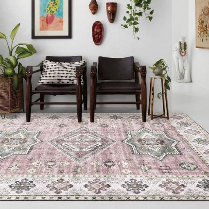 Vaaleanpunainen-harmaa vintage-kuvioinen matto